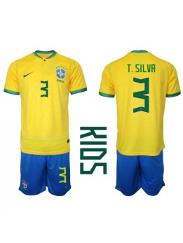 Brasilien Thiago Silva #3 Replika Hemmakläder Barn VM 2022 Kortärmad (+ byxor)